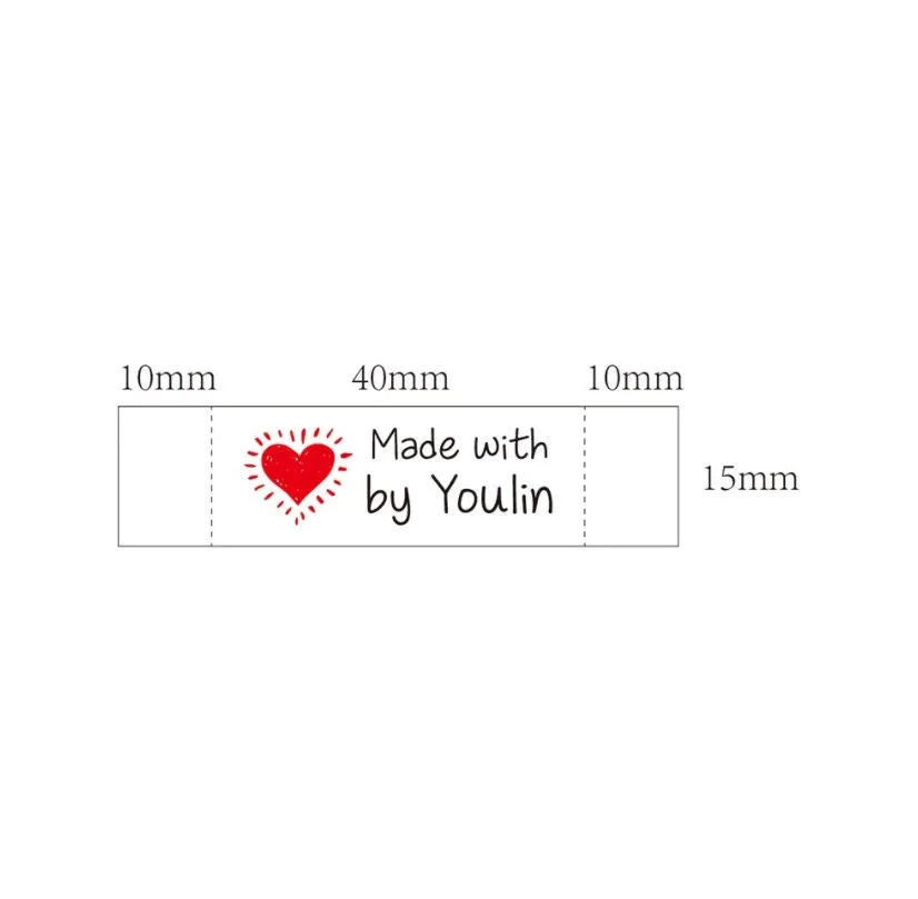 Personalized  Clothing Labels - Custom Sew on Labels - Heart Cloth Tags for Clothes Fabric Knitting Sew in - Fold Over for Handmade Clothes